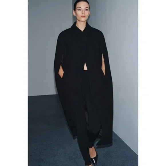 ZARA ZW COLLECTION LIMITED EDITION WOOL BLEND CAPE COAT - Picture 6 of 10